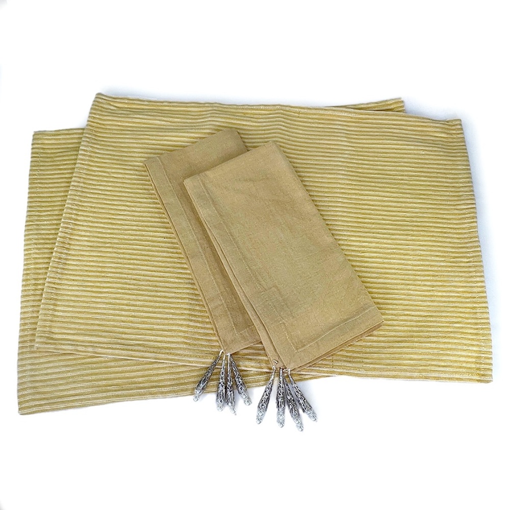 Yellow Vintage Napkins with Dangles & Placemats Set from Crate & Barrel - 4